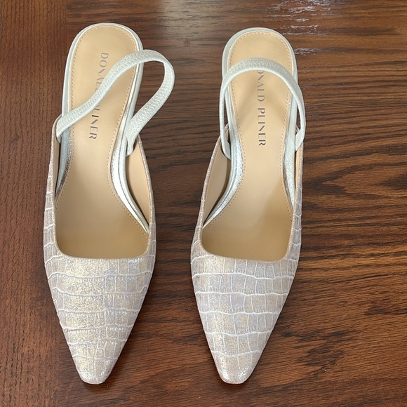NEW Donald Pliner PLAYA Croc Embossed Metallic Slingback Pumps Shoes size 8.5M